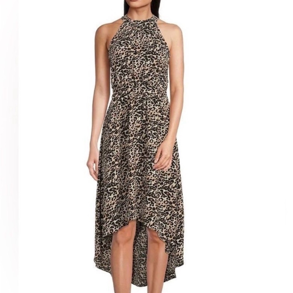 Vince Camuto Leopard Print Sleeveless Maxi Dress in Beige and Black
